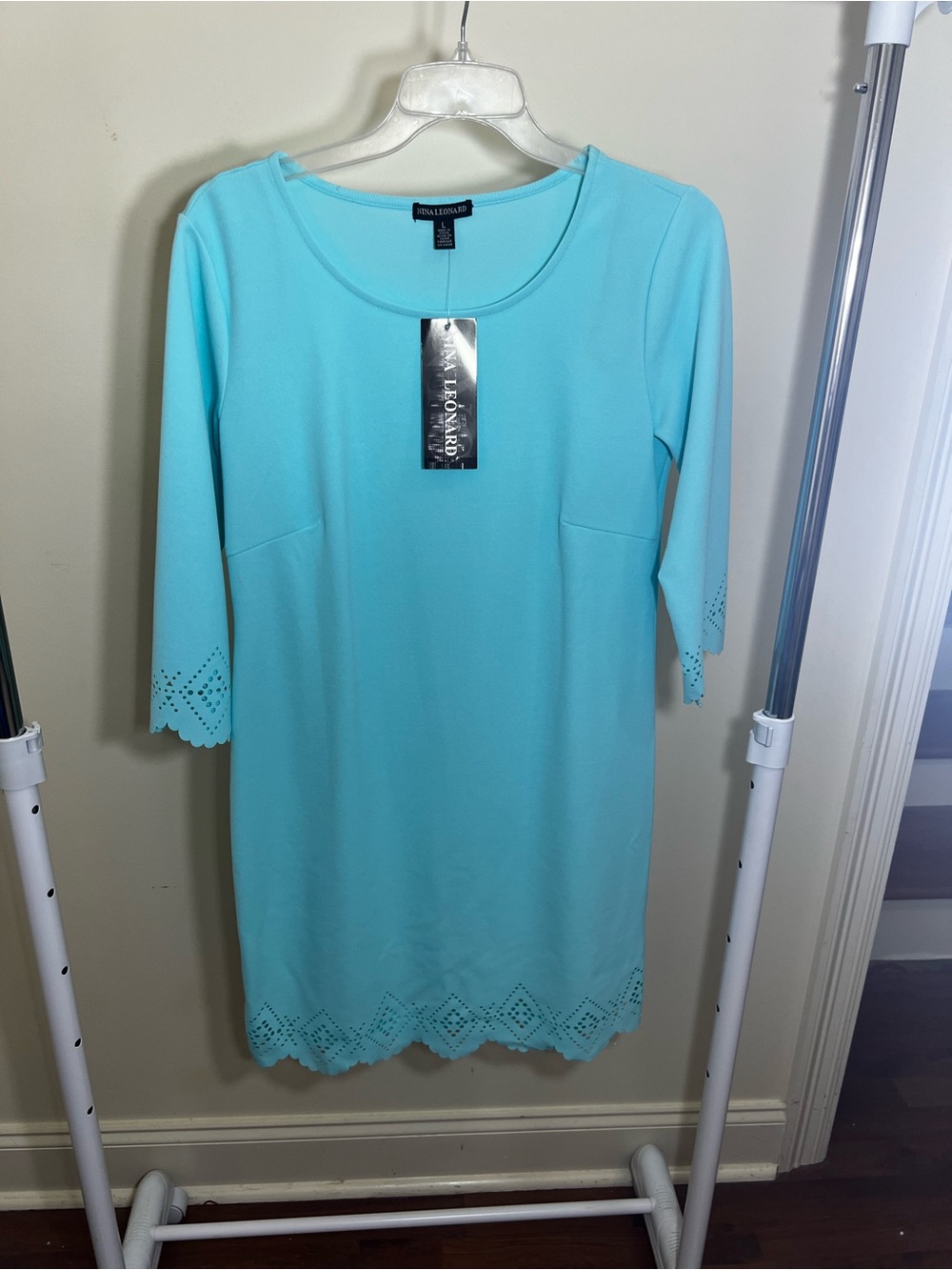 Nina Leonard Green Sheath Dress with Bell Sleeves
